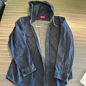Supreme-hooded denom shirt